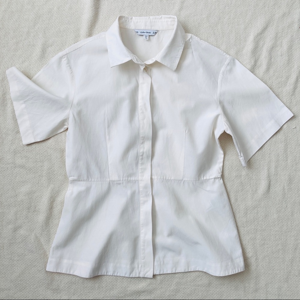& Other Stories short sleeve white shirt blouse, size 6, cotton cupro blend